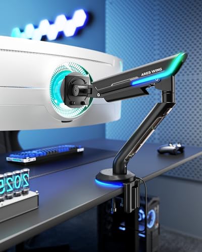 Single Gaming Monitor Arm for 24"-57" Screen with RGB, Black | Computer Monitor Stand Holds Up to 60LBS - color: BLACK, style: RGB