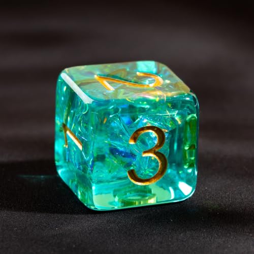 UDIXI DND Dice Set Cyan Polyhedral Dice Set Sparkling Inclusions for D&D | Resin Material, Velvet Storage Bag, DM Gift, for Dungeons and Dragons Role Playing Games Tabletop Games - color: Cyan