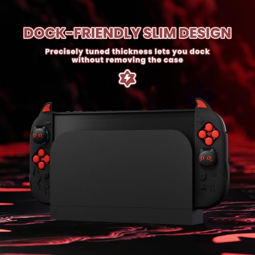 playvital Cute Demon Protective Shell for Nintendo Switch 2, Kawaii Anti-Slip Silicone Grip Cover + Dockable Hard Case for Nintendo Switch 2 with Thumb Grips & Sticker, Shockproof - Black - color: Black