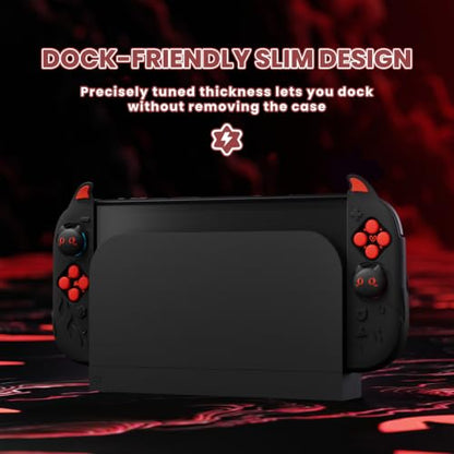 playvital Cute Demon Protective Shell for Nintendo Switch 2, Kawaii Anti-Slip Silicone Grip Cover + Dockable Hard Case for Nintendo Switch 2 with Thumb Grips & Sticker, Shockproof - Black - color: Black