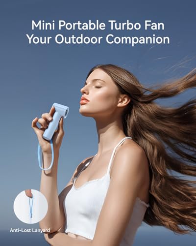 Portable Handheld Fan, Speed(1-199) Powerful Turbo Mini Fan, 30000 RPM High Speed Moter [14H Max Cooling Time] 5000mAh Battery Rechargeable,Pocket Personal Small Travel GIfts for Women Men,Light Blue - color: Light Blue