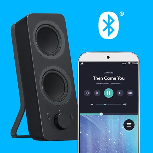 Logitech Z207 2.0 Stereo Computer Speakers with Bluetooth | 10 Watts peak power, active drivers with passive radiators, 3.5 mm input and headphone jack, ideal for PC setups - size: 9.5"x3.5"x4.9"