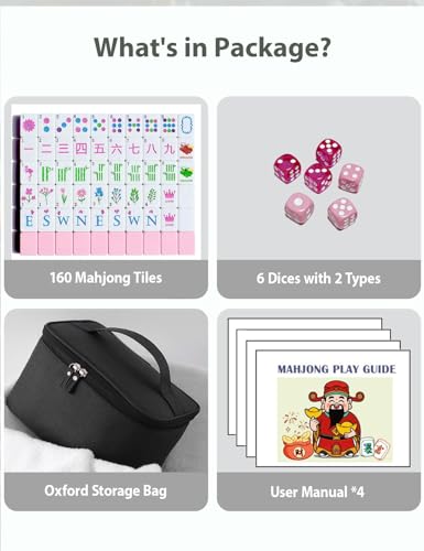 Mahjong Tile Set 160 Acrylic Engraved American Mahjong Game Sets | Pink Blossom Series 1.2” Mah Jongg Tiles with 6 Dice PU Bag Accessories Gifts for Majong Players Beginners - color: Pink Floral