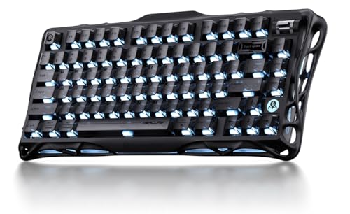 GravaStar Mercury K1 75% Wireless Gaming Keyboard, Aluminum Alloy Mechanical Keyboard with Knob, Hot Swappable, Linear Switches, Transparent Keycaps, RGB Backlit, 2.4GHz/BT5.0/USB【Stealth Black】 - color: Stealth Black