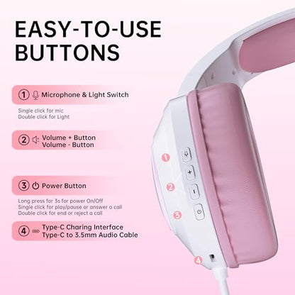 AOC Wireless Gaming Headset Compatible with PS5/4, Switch, PC- Pink | USB-C & Bluetooth 5.4 & 2.4GHz Gaming Headphones with Noise Canceling Mic, 7.1 Virtual Surround, 20ms Latency, 45H, RGB - color: Pink