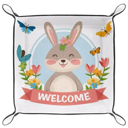 Cartoon Rabbit Welocme Dice Tray PU Leather Dice Rolling Tray Folding Dice Holder for Dice Games, Like RPG, DND and Other Table Games - color: Multi 8