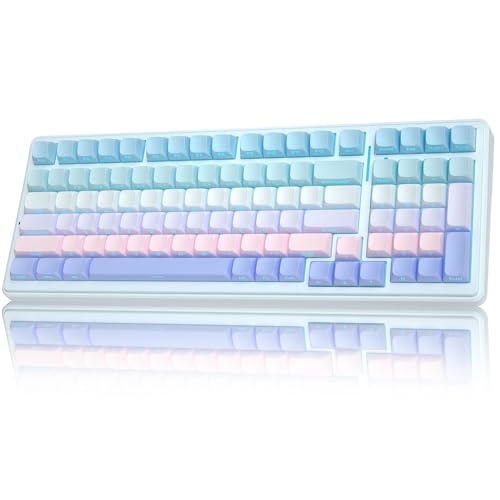 AULA F99 Wireless Mechanical Keyboard,Triple-Mode(BT5.0/2.4GHz/USB-C),Gasket Mounted Creamy Keyboard with Linear Switches, Side Printed PBT Keycaps,RGB Backlit PC Gaming Keyboards for Win/Mac - color: Blue Purple