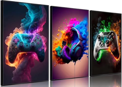 BGFCE Gaming Room Decor Wall Art, Video Theme Canvas Posters for Teen Boys Room, Unframed 16x24in Set of 3 - color: Colorful Splash Game Posters, size: 24L" x 16W"