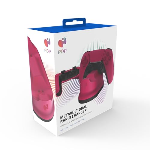 PDP Gaming PlayStation 5 METAVOLT Dual Charging Station for 2 Wireless PS5 Controllers (Cosmic Red) - color: Cosmic Red