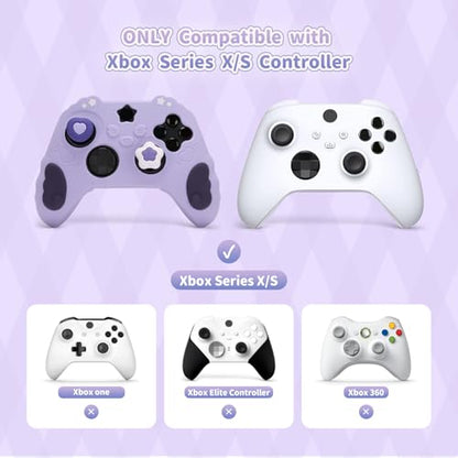 GeekShare Controller Skin Set for Xbox Soft Silicone Protective Cover Skin Case Compatible with Xbox Series X Controller with 2 Thumb Grip Caps and 2 Stickers - Star Wings Series Purple - color: Purple