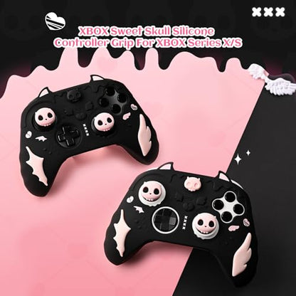 GeekShare Sweetheart Skull Silicone Controller Cover Compatible with Xbox Series X/S - Anti-Slip, Sweatproof Protective Skin with Thumb Grips & Decals - Black & Pink