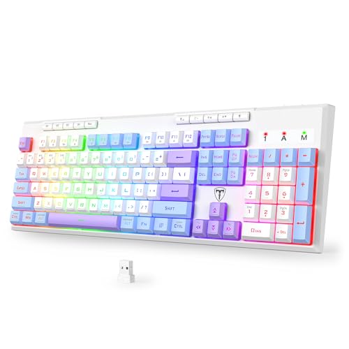 Wireless Gaming Keyboard, Tri-Mode, RGB Light up Backlit Creamy Keyboards | BT5.0/2.4GHz/USB-C, RGB Light up, Customizable Macro Keys, 26 Anti-ghosting Keys, 4000mAh Battery, Creamy Computer Keyboards