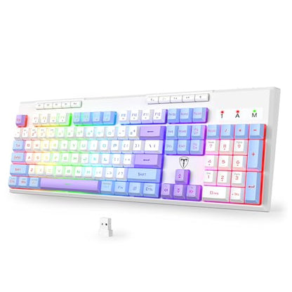 Wireless Gaming Keyboard, Tri-Mode, RGB Light up Backlit Creamy Keyboards | BT5.0/2.4GHz/USB-C, RGB Light up, Customizable Macro Keys, 26 Anti-ghosting Keys, 4000mAh Battery, Creamy Computer Keyboards