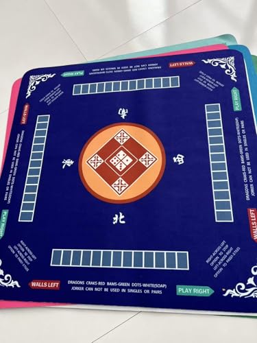 Mahjong Mat with Rule, 31.5x31.5Inch American Mahjongg Table Mat(Dark Blue) | Anti-Wrinkle&Foldable Neoprene Mahjongg Travel Mat for Table with Learning Rule, Anti-Slip Noise Reduction Includes Carry Bag - color: Dark Blue