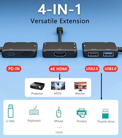 USB C Hub HDMI Adapter, 4-in-1 USB C to HDMI 4K Adapter with PD 100W, USB 3.0 5Gbps for MacBook, iPad Pro, XPS, Surface, TV Dock Station for Switch/Steam Deck Dock