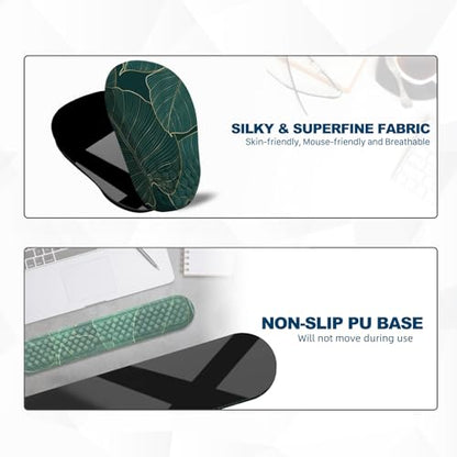 Ergonomic Mouse Pad and Keyboard Wrist Rest with Massage Design, Space-Saving Mouse Pad Wrist Support, Memory Foam Wrist Rest with Non-Slip PU Base for Computer Desk, Green Leaves - color: Massage02-green Leaves