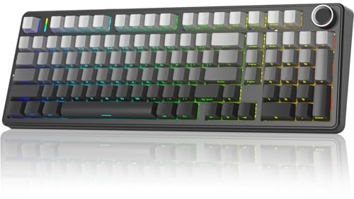 x Aula F99 Pro Wireless Mechanical Keyboard with Knob,Tri-Mode BT5.0/USB-C/2.4GHz Hot Swappable Keyboard,Pre-lubed Switches,Gasket Structure,RGB Backlit Computer Gaming Keyboards (Side Printed Black) - color: Gradient Black