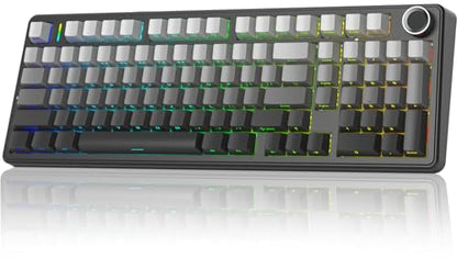 x Aula F99 Pro Wireless Mechanical Keyboard with Knob,Tri-Mode BT5.0/USB-C/2.4GHz Hot Swappable Keyboard,Pre-lubed Switches,Gasket Structure,RGB Backlit Computer Gaming Keyboards (Side Printed Black) - color: Gradient Black