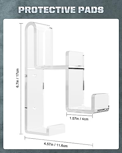 MoKo Controller Wall Mount, Dual Gamepad Headphone Hanger for PS5 Xbox | Holds 2 controllers and one headset, saves desk space, fits PS5 PS4 Xbox Switch Steam Deck and most gamepads - color: Clear