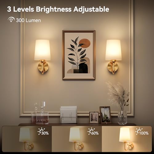 Battery Operated Wall Sconces Set of 2, Wireless Rechargeable Dimmable Wall Light with RGB Bulb and Remote for Bedroom, Living Room, Hallway (Gold) - color: Gold