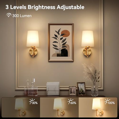 Battery Operated Wall Sconces Set of 2, Wireless Rechargeable Dimmable Wall Light with RGB Bulb and Remote for Bedroom, Living Room, Hallway (Gold) - color: Gold