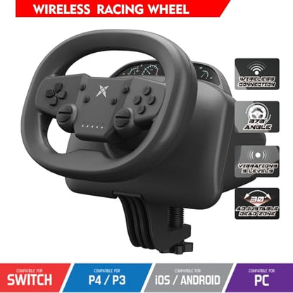 NBCP Gaming Racing Wheel and Pedals, 270 Degree Wireless Bluetooth Steering Wheel with Dual-Vibration Motors, Pro Racing Wheel for PC,PS4,PS3,Switch,Android Mobile Phones