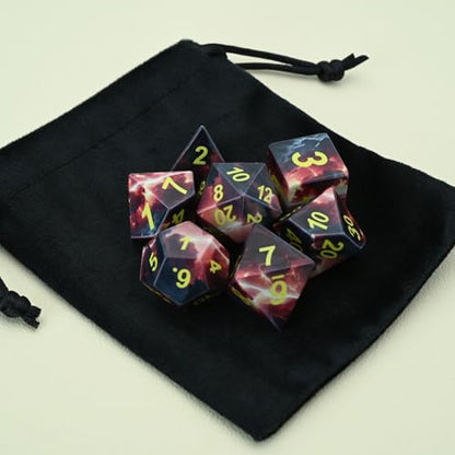 7-Piece Resin Dice Set with Lightning and Volcano Designs - Red and Black Printed Polyhedral Dice for Tabletop RPGs, Board Games, and Gaming Gifts(Lightning Volcano) - style: Lightning Volcano