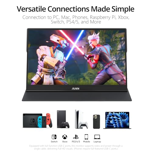 MNN 15.6" FHD 60Hz Portable Monitor USB-C HDMI IPS HDR Gaming Laptop | 15.6" FHD IPS HDR, 0.76cm/694g, USB-C one-cable, PC/Mac/Phone/Switch, speakers+stand, L/P, low blue, work&game - size: 15.6" 1080P