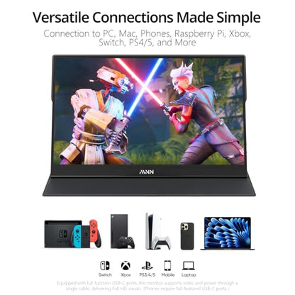 MNN 15.6" FHD 60Hz Portable Monitor USB-C HDMI IPS HDR Gaming Laptop | 15.6" FHD IPS HDR, 0.76cm/694g, USB-C one-cable, PC/Mac/Phone/Switch, speakers+stand, L/P, low blue, work&game - size: 15.6" 1080P