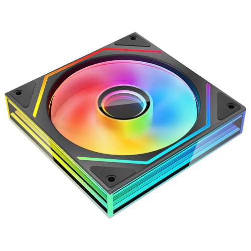 Prism6 MAX 120mm ARGB PC Case Fan - 3-Sided Infinite Mirror & Axis Infinite Mirror Light Effect，800-1850±10% RPM 120mm PWM Case Fan(Black Reverse) - color: Black, size: 6Max_Reverse_1Pack