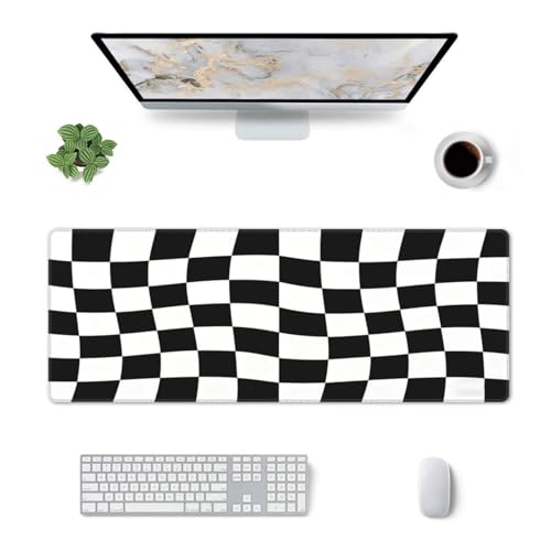 Gaming Mouse Pad, Large Black White Checkered Mousepad Laptop, Extended Mouse Mat, Long XL Waterproof Keyboard Pads, Big Non-Slip Mousepads for Game Office Home, 31.5 x 11.8 in - color: Black White Checkered