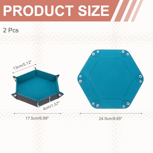 Dice Tray 10" PU Leather Velvet Folding Hexagon Dice Rolling Tray Holder Storage Box Perfect for RPG DND Table Games & Entryway & Nightstand Organizer (Sky Blue, 2pcs) - color: Sky Blue