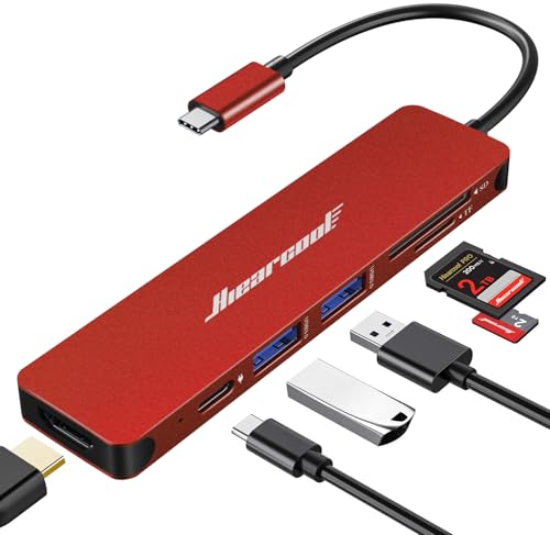 Hiearcool USB C Hub, 7-in-1 USB C Dongle for MacBook, HDMI, PD, Dark Red - color: Dark Red