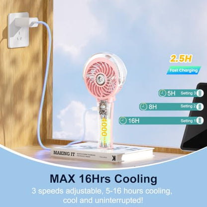 HandFan 4000mAh Handheld Misting Fan, 50ml Water Tank, Rechargeable Personal Mister Fan Portable AC, Spray Water Mist Fans, Foldable Cooling Ice Fans for Beach Travel Outdoors(Pink) - color: Pink, style: 4000mAh