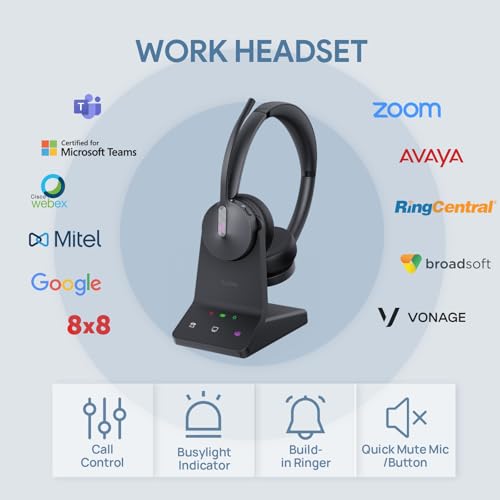 Yealink WH64 Dual UC DECT Bluetooth Wireless Headset for Phone PC Cellphone | Zoom Certified Stereo Headphones, 606ft Long Range, 3X Noise Canceling Mic, 32H Talk Time, Mute Botton for Office Call Center - style: WH64 Dual-ear UC