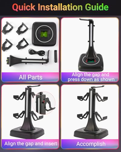 Controller Stand with Lighting and Headphone Stand Wall Mounts