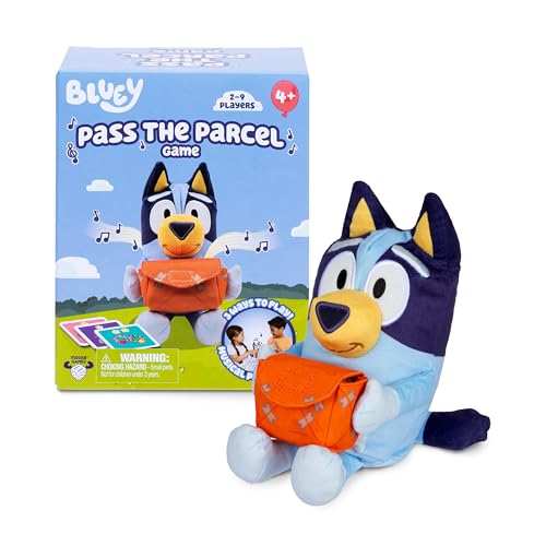 Bluey Pass the Parcel Musical Game, Soft 8" (20cm) Plush, Game for Kids | Huggable fun family game, children's party game or preschool game, three interactive kids games to play, including hot botato - style: Pass The Parcel