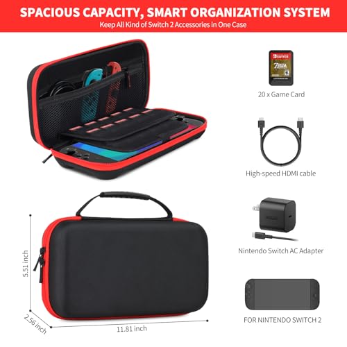 Cendron Carrying Case for Nintendo Switch 2 (2025) with 20 Games Cartridges, Scratch-Resistant & Strong Protection for Switch 2 Case, Protective Hard Shell Travel Bag Screen Protector Included