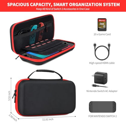 Cendron Carrying Case for Nintendo Switch 2 (2025) with 20 Games Cartridges, Scratch-Resistant & Strong Protection for Switch 2 Case, Protective Hard Shell Travel Bag Screen Protector Included