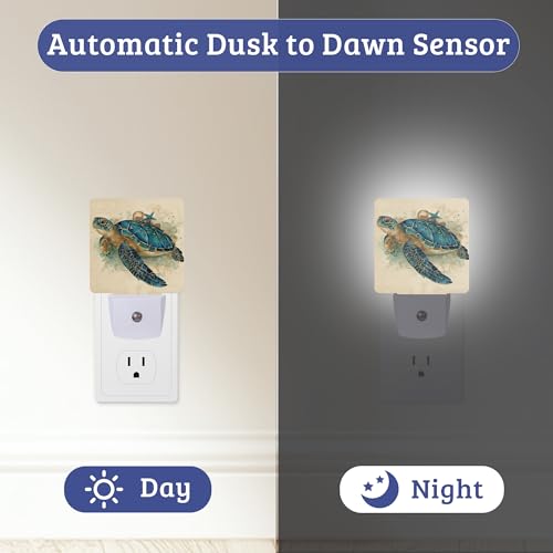 Sea Turtle Night Light, Plug-into Wall Nightlight with Dusk to Dawn Sensor, Energy Efficient Lamp for Bedroom/Bathroom/Kitchen/Hallway/Stairs - color: Sea Turtle