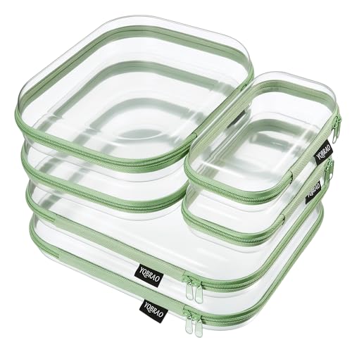 YQBRAO Clear Hard Shell Zipper Cases, 6 Multi-Size Organizers, Green | Rigid clear shells in three practical sizes organize toiletries, cosmetics, cables, stationery and household essentials - color: Green, size: 6 Pack (2L+2M+2S)