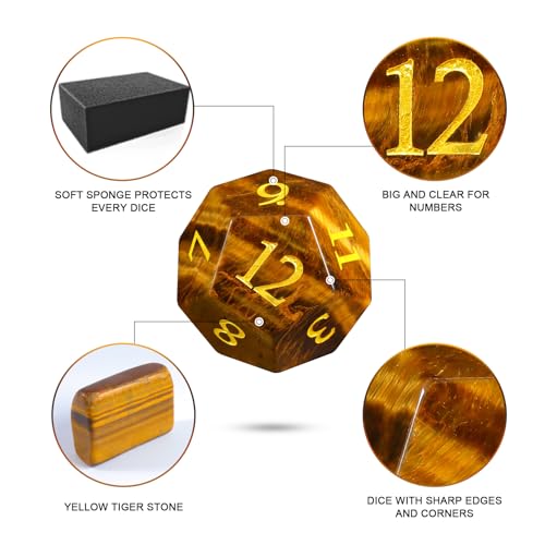 Golden Tiger's Eye 7Pcs Polyhedral Dice Set, Natural Gemstone Multi-Faceted DND Dice for Dungeons and Dragons RPG Tabletop Game (Tiger's Eye) - color: Tiger's Eye