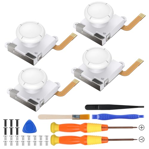 BRONAL TMR Hall Effect Joystick Replacement for Switch JoyCon(4-Pack)-White | Precision TMR Technology, Anti-Drift Performance, Low Power Design, for Switch/OLED/Lite JoyCon, 32-in-1 Repair Kit - color: White 2 pairs