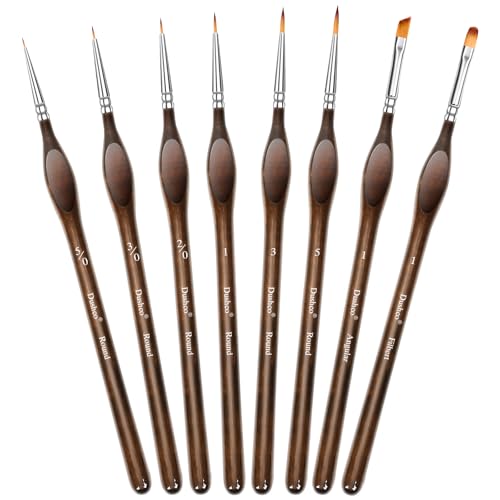 Detail Paint Brushes Set, 8 pcs Miniature Brushes for Fine Detailing | Wooden Handle, Anti-fatigue Triangular Grip, Multiple Brush Sizes, Craft, Models, Art & Rock Painting, Acrylics & Watercolor - color: Brown