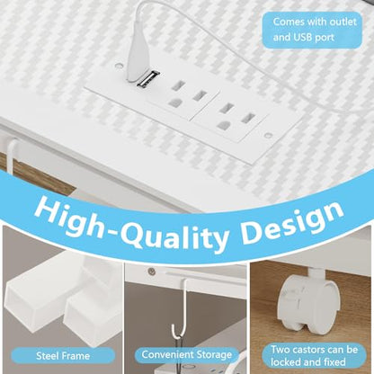 PC Tower Stand Height Adjustable with Charging Station | Computer Tower Stand with LED Light Strip,Mobile Rolling CPU Holder for Office Home (White Texture) - color: White Texture, size: 19.29'' × 11.42'