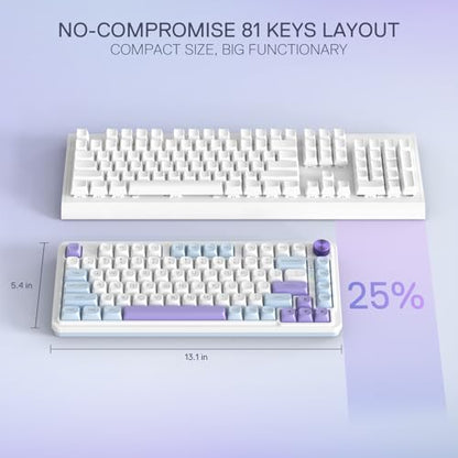 Redragon K673 PRO Wireless 81-Key RGB Gasket Gaming Keyboard, Scroll Knob | Multi-Function Control Wheel, 0-Delay Tri-Mode, Cushioned 5-Layer Noise Dampening for Creamy Thocky Sound, Compact 80% Size - color: Moonrise Violet, size: 81 Keys + No LCD Screen