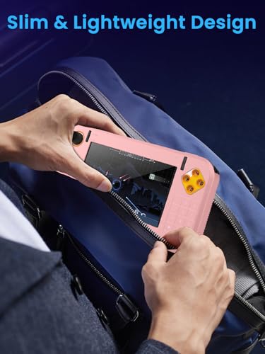 for My Arcade Atari Gamestation Go Silicone Grip Case With 2Pcs 6H PET Soft Film Screen Protector–Shockproof Non-Slip Full Protective Cover,Anti-Scratch Drop Protection Gaming Console Case,Pink