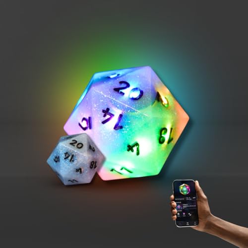 Electronic Dice - D20 (Aurora Sky) - RGB Polyhedral Dice, App-Controlled Light Patterns & Audio, Wireless Charging, Resin, VTT Connectable via Bluetooth, for Role Playing Games Like DND! - color: Aurora Sky