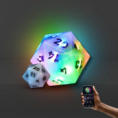 Electronic Dice - D20 (Aurora Sky) - RGB Polyhedral Dice, App-Controlled Light Patterns & Audio, Wireless Charging, Resin, VTT Connectable via Bluetooth, for Role Playing Games Like DND! - color: Aurora Sky