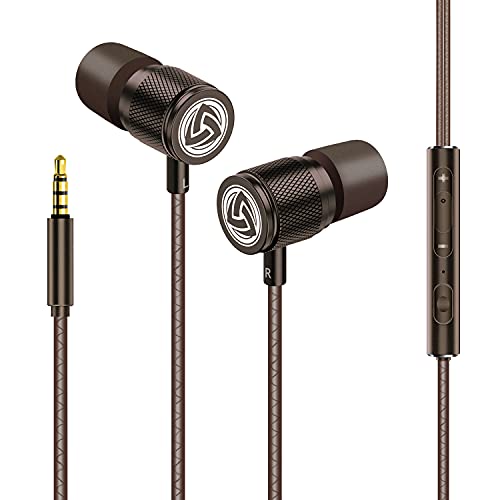 LUDOS Ultra Wired Earbuds in-Ear Headphones, 5 Years Warranty, Earphones with Microphone, Noise Isolating Ear Buds, Memory Foam for iPhone, Samsung, School Students, Kids, Women, Small Ears - Brown - color: Brown, style: 3.5 mm